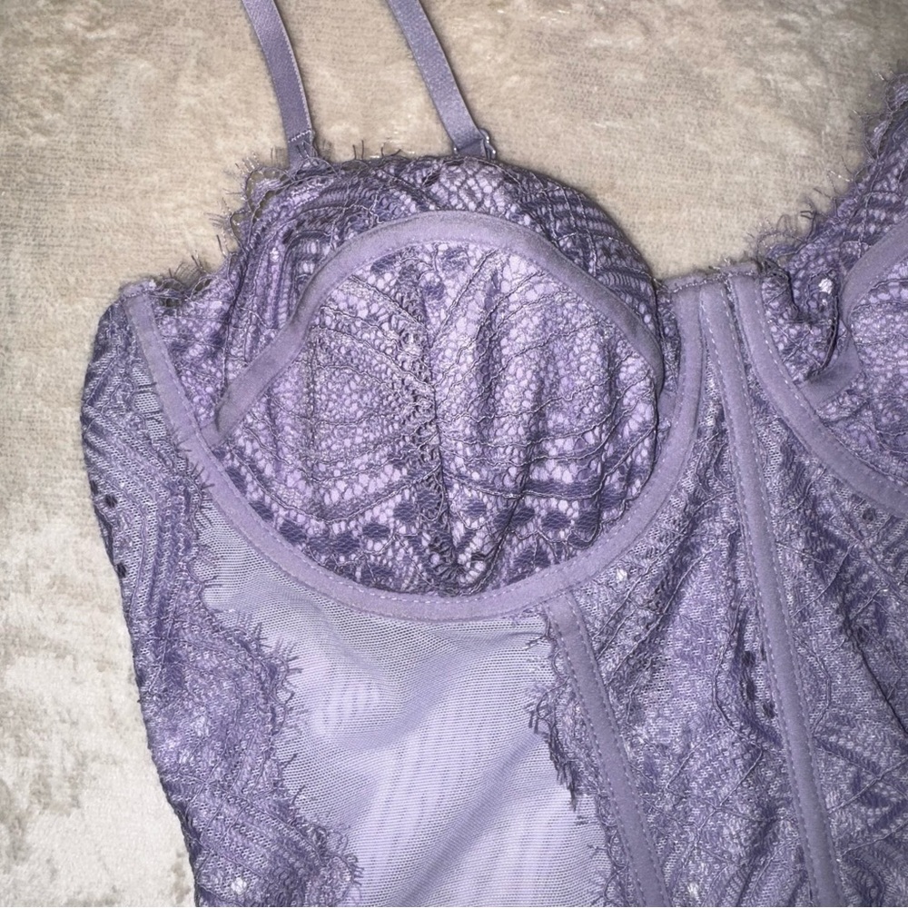 NWT Garage Purple Chrishell Lace Mesh Bustier - Picture 8 of 16